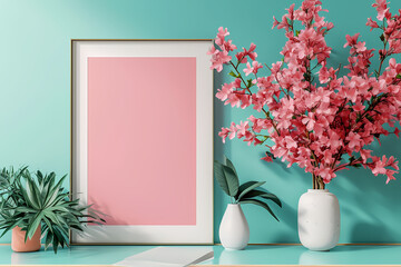 An indoor oasis of delicate pink blooms, nestled in vases and surrounded by a gallery of memories on the wall