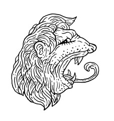 Obraz premium Lion King of Beasts Growls Cat Print Tattoo Stamp Coloring Book