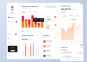 UI UX Infographic dashboard. UI design with graphs, charts and diagrams. Web interface templat