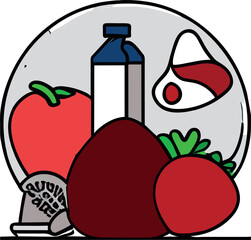 food safety and control, products, vegetables, fruits, milk, flour, egg, icon