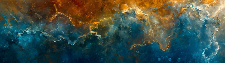 Abstract Painting of Blue, Orange, and Yellow Colors