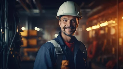 Fotobehang Portrait of male engineer worker wearing safety uniform, electrician © brillianata