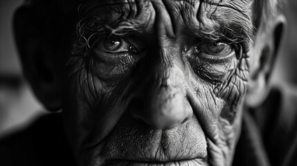Black and white close up portrait of an angry old man