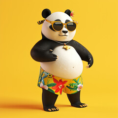 Cute panda with yellow background