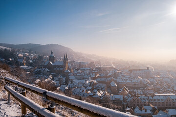 view of the city from the hill in the winter in Germany
