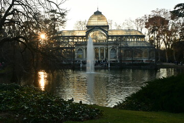 Fototapeta na wymiar Palacio de Cristal during sunset, Retiro Park, Madrid