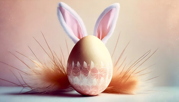ein, ei, ohren, hasenohren, ostern, frohe, minimal, close up, rosa, apricot, pastel, hintergrund, bemalt, modern, neu