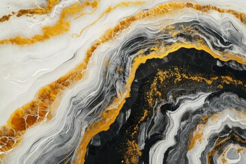 Abstract hand painted black and white with gold background, close-up of acrylic painting on canvas, wallpaper, texture.