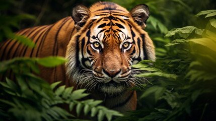 Close up portrait of a tiger in the natural habitat