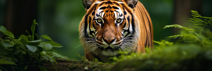 Close up portrait of a tiger in the natural habitat - obrazy, fototapety, plakaty