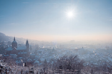 panorama of the city with sunlight