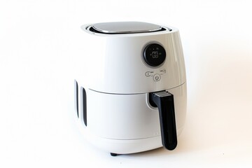 Air Fryer Isolated. White Electric Deep Fryer Side & Front View. Modern Domestic Household & Electric Small Kitchen Appliances. 