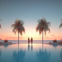  Couple Enjoying Morning Vacations on a Tropical Getaway