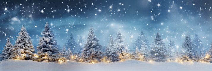 Christmas winter background with christmas tree and garland lights