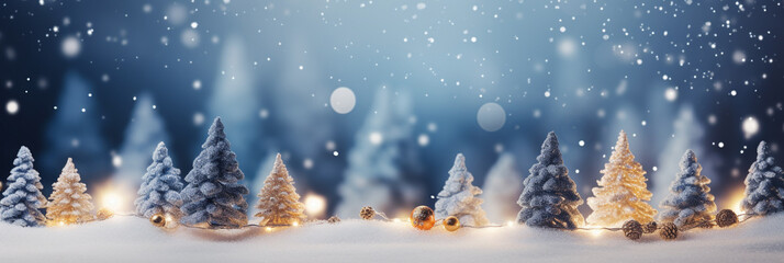 Fototapeta na wymiar Christmas winter background with christmas tree and garland lights