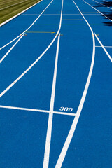Blue treadmill for running in the stadium - 715072336