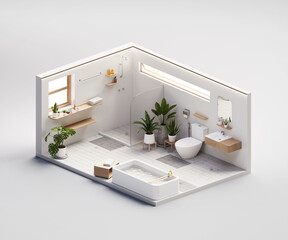 Isometric view bathroom open inside interior architecture 3d rendering without AI generated