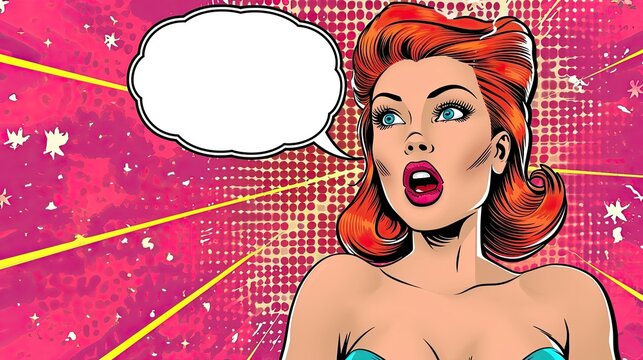 Vintage Pop Art Woman With Red Hair and Speech Bubble Retro Generative AI