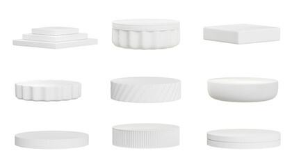 White podium set pack isolated background 3d rendering