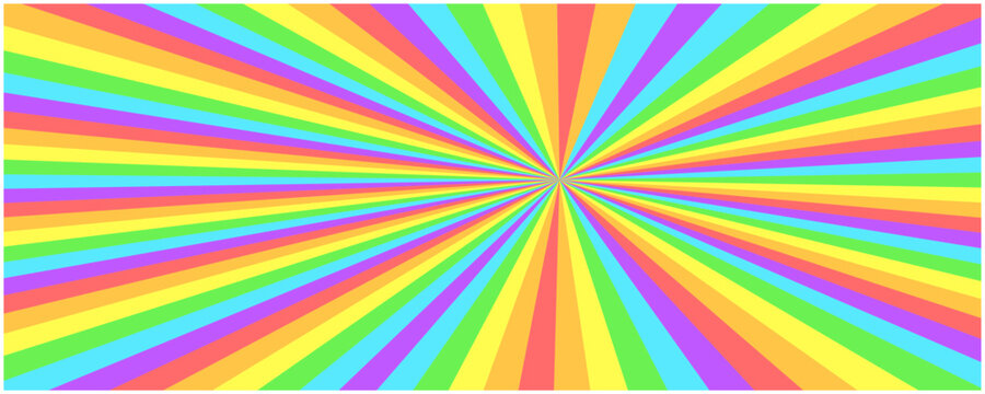 Abstract bright rainbow striped retro comic background. Cartoon colorful vintage texture with red, green, blue, purple stripes for comics book, advertising design
