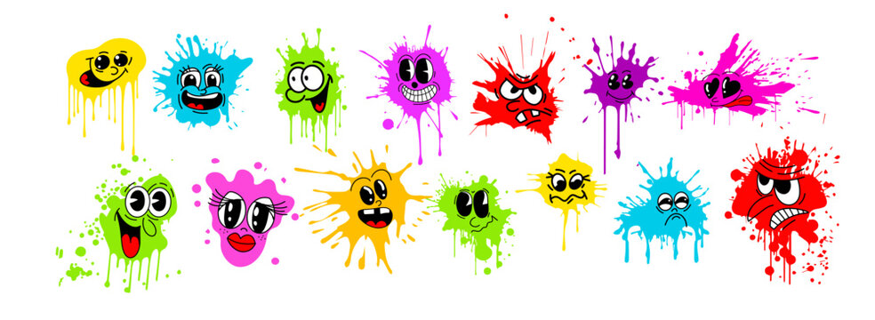 Set of emoticons isolated on white background. Set of blots colored faces of people. Vector illustration