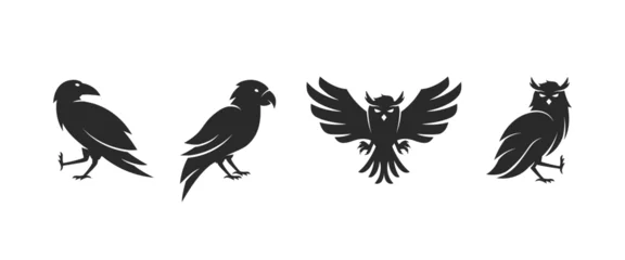 Fotobehang Birds logo set. Raven, Parrot and Owl signs. Vector illustration © Denys Holovatiuk