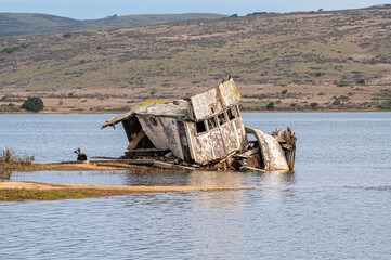 Point Reyes Shipwreck during a 6.6 ft. King Tide at Tomales Bay. Inverness, California.