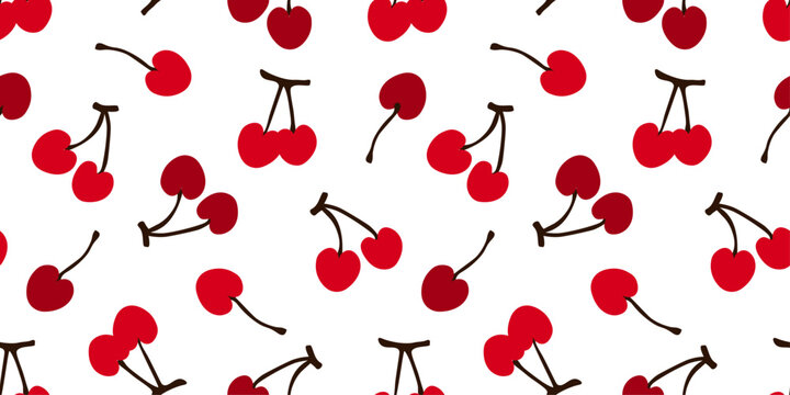 Seamless pattern with cherry hearts on a branch. Abstract simple print with romantic berries. Vector graphics.