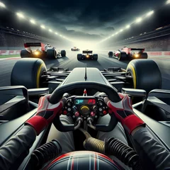 Fotobehang Formula 1 Racing Close-Up in Driver's View © saad