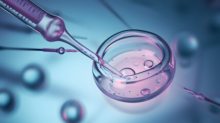 In vitro fertilization research (IVF) in laboratory. 3D digital illustration. - obrazy, fototapety, plakaty