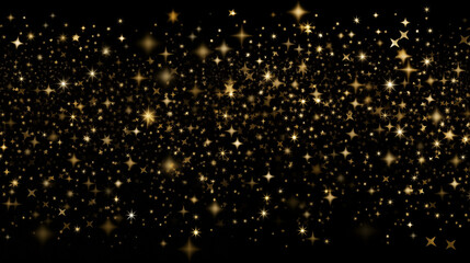 Particules et étoiles scintillantes et brillantes volant sur fond sombre, noir. Lumière, étoile, paillette dorée et flou. Cosmos, univers, espace. Fond pour bannière, conception et création graphique. - obrazy, fototapety, plakaty