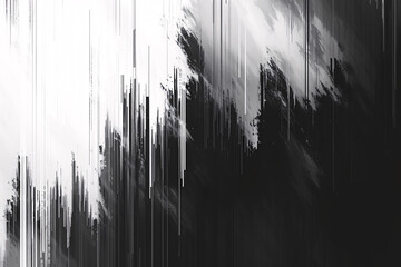 Black and white abstract digital artwork with vertical lines and paint stroke effects. Contemporary design for modern decor or creative graphic background
