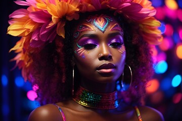 Elegent colourful European, African, Asian, Indian, American girls with flowers crown