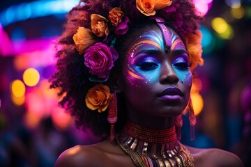 Elegent colourful European, African, Asian, Indian, American girls with flowers crown