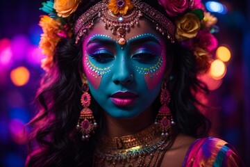 Elegent colourful European, African, Asian, Indian, American girls with flowers crown
