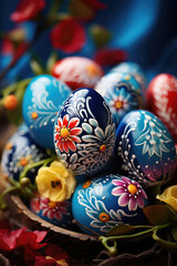 Fototapeta na wymiar Hand painted Easter eggs on a plate