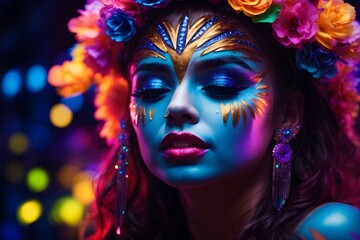 Elegent colourful European, African, Asian, Indian, American girls with flowers crown