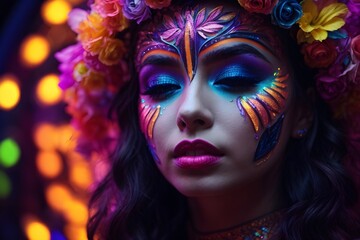 Elegent colourful European, African, Asian, Indian, American girls with flowers crown