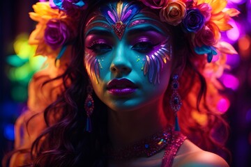 Elegent colourful European, African, Asian, Indian, American girls with flowers crown