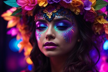 Elegent colourful European, African, Asian, Indian, American girls with flowers crown