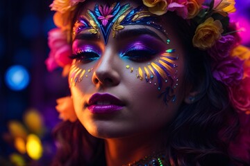 Elegent colourful European, African, Asian, Indian, American girls with flowers crown