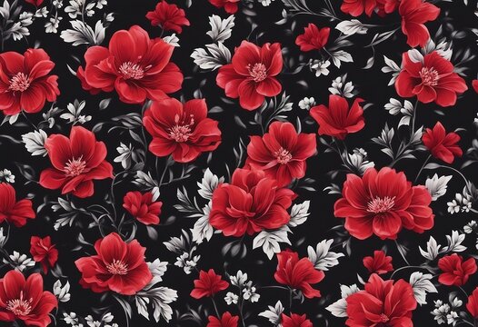Black and Red Floral Illustration on the Dark Wallpaper