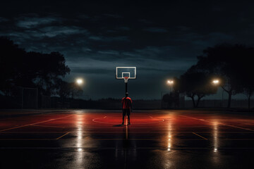 outdoor basketball court in the evening