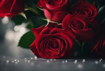 Classic Romance with a Bouquet of Fresh Red Roses Close Up
