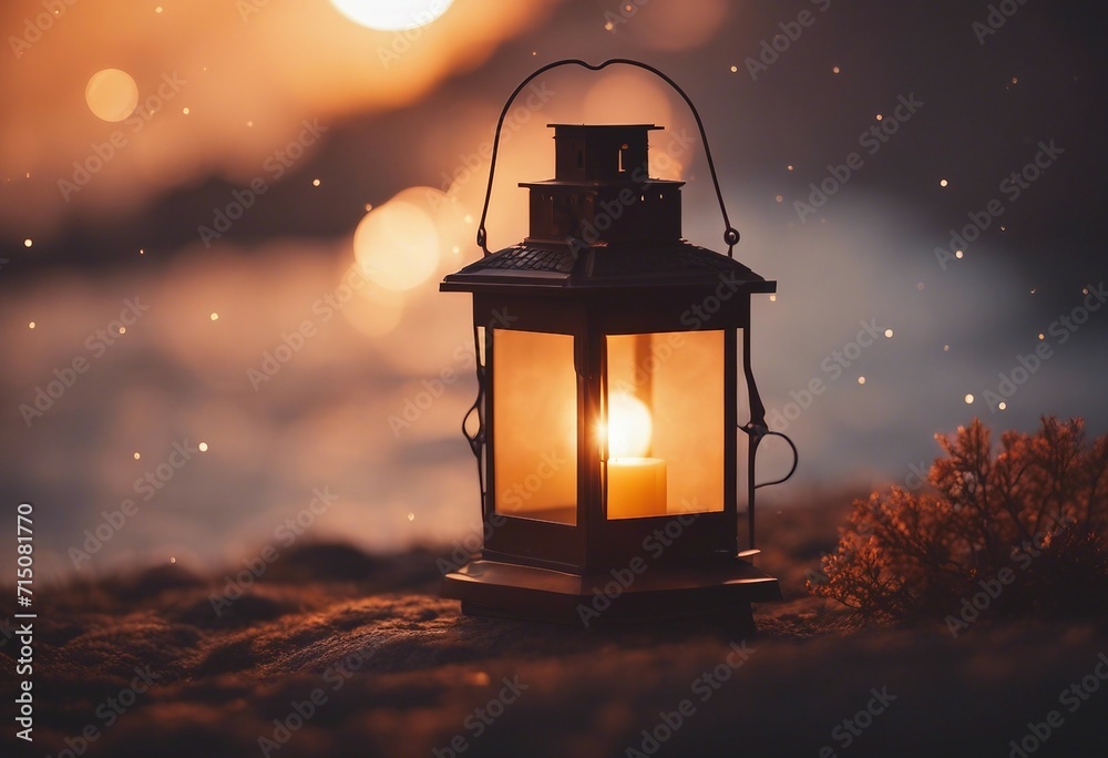 Sticker Crescent Moon Watching Over a Lantern Warm Glow