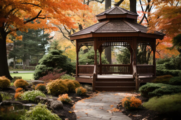 Fototapeta premium Wooden gazebo in the park or garden
