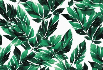 Green and Black Abstract Leaves on White Background