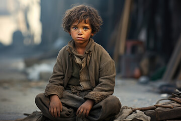 Small African child beggar hungry on the street