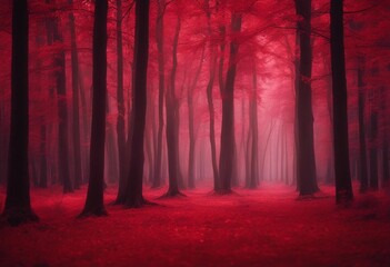 Fototapeta premium Forest With Trees In Red Effect HD Red Aesthetic Wallpapers