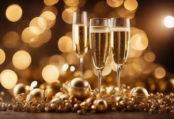 Golden Glow of Festive Celebration with Champagne Glasses